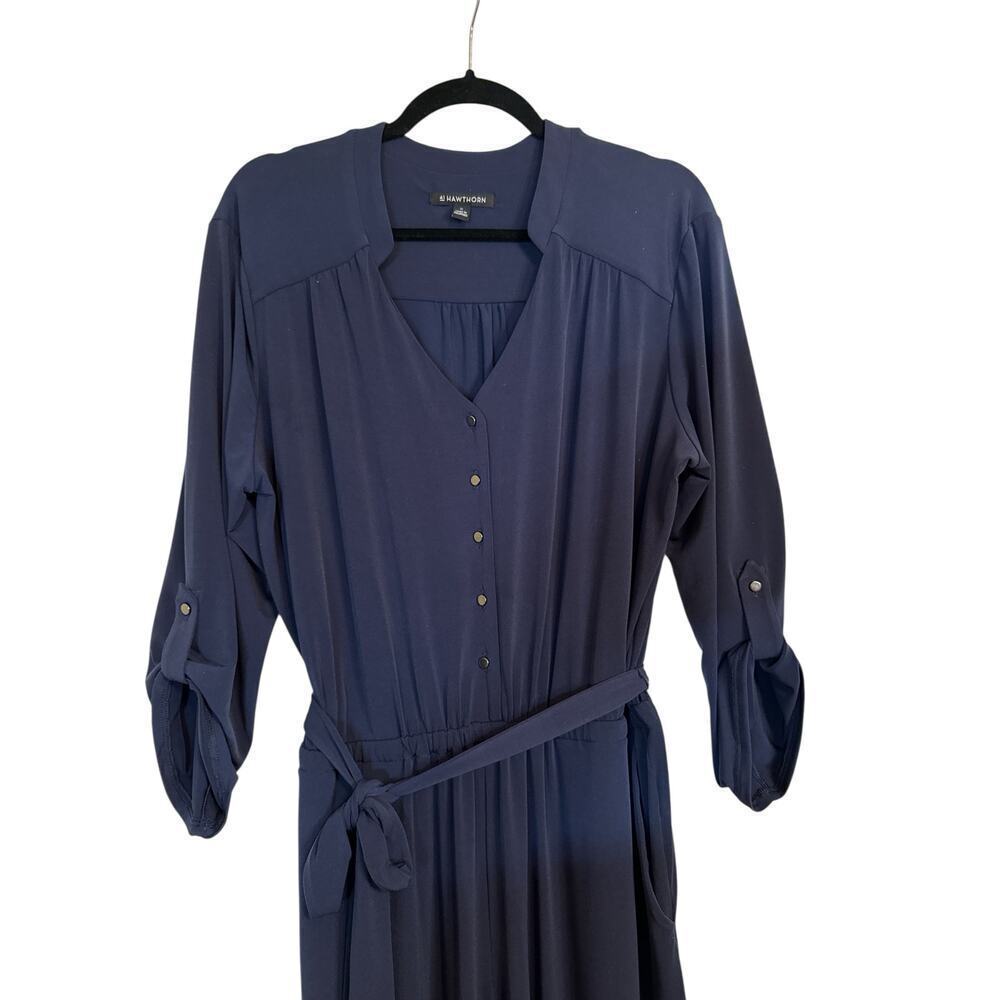 41 Hawthorn Women Elastic Waist Belted Button Front Wide Leg Jumpsuit SZ XL Navy - Picture 7 of 11